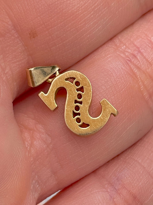 Vintage yellow 14K letter S charm with .06 ctw diamonds