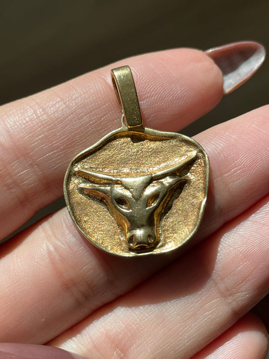 Vintage yellow 14K Taurus statement pendant