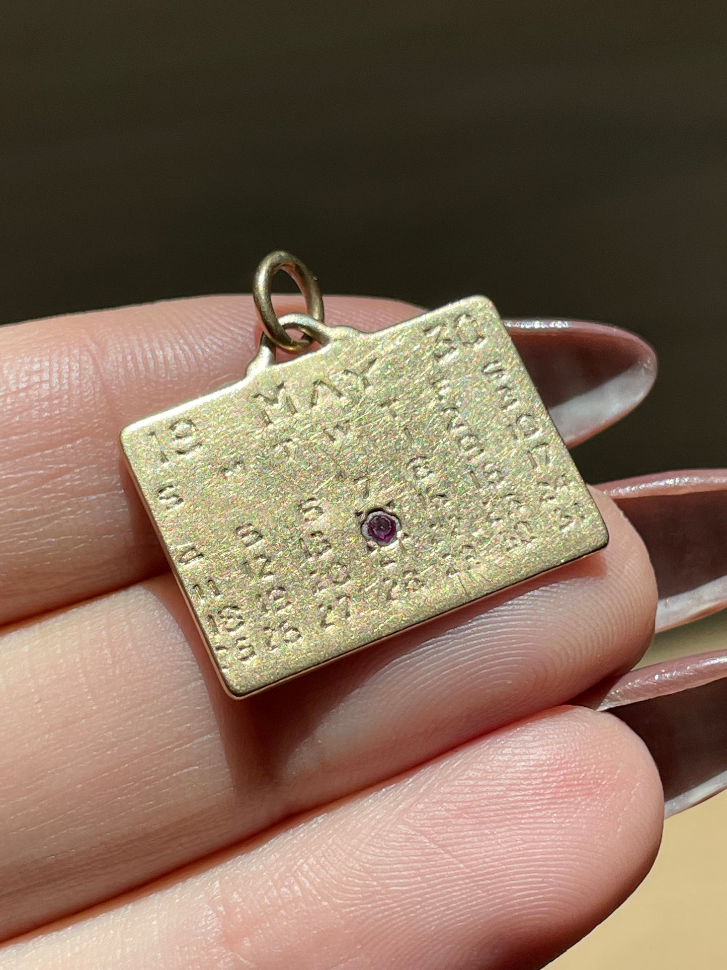 Vintage yellow 14K May month calendar pendant from 1930