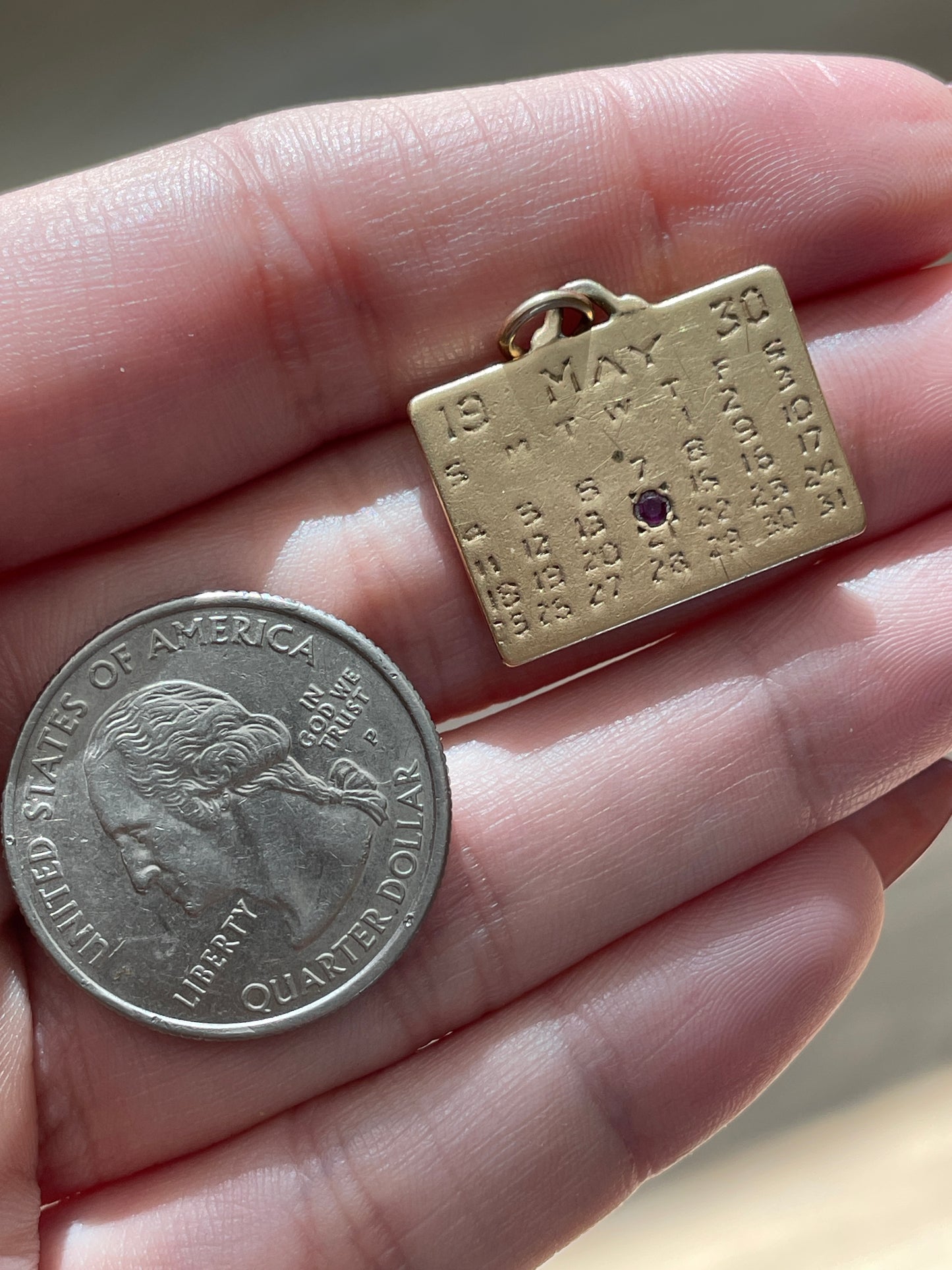 Vintage yellow 14K May month calendar pendant from 1930