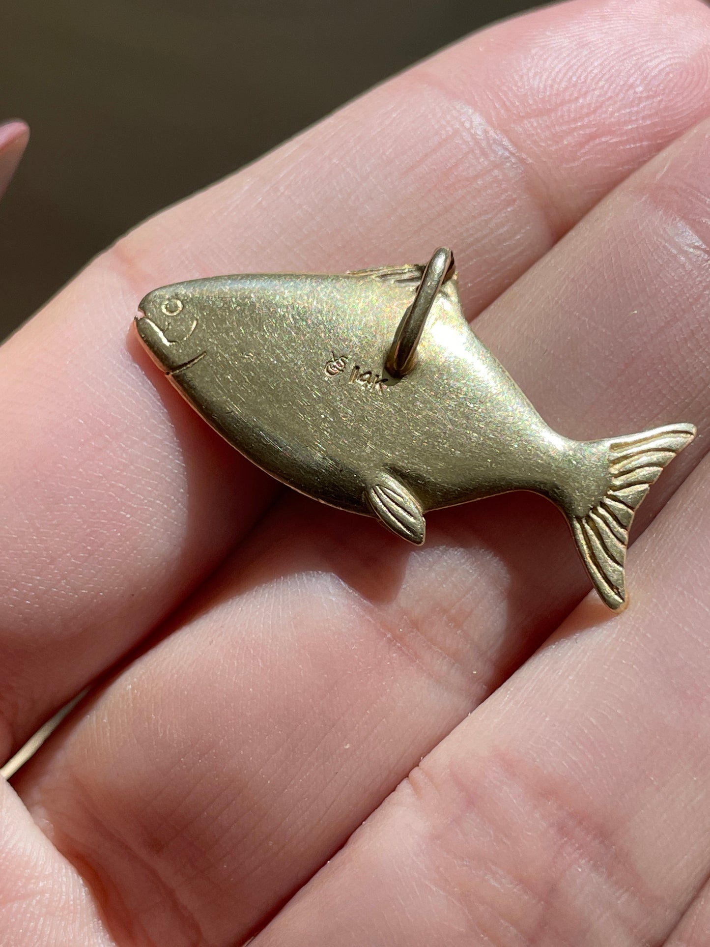 Vintage yellow 14K gold Fish Market Fish pendant