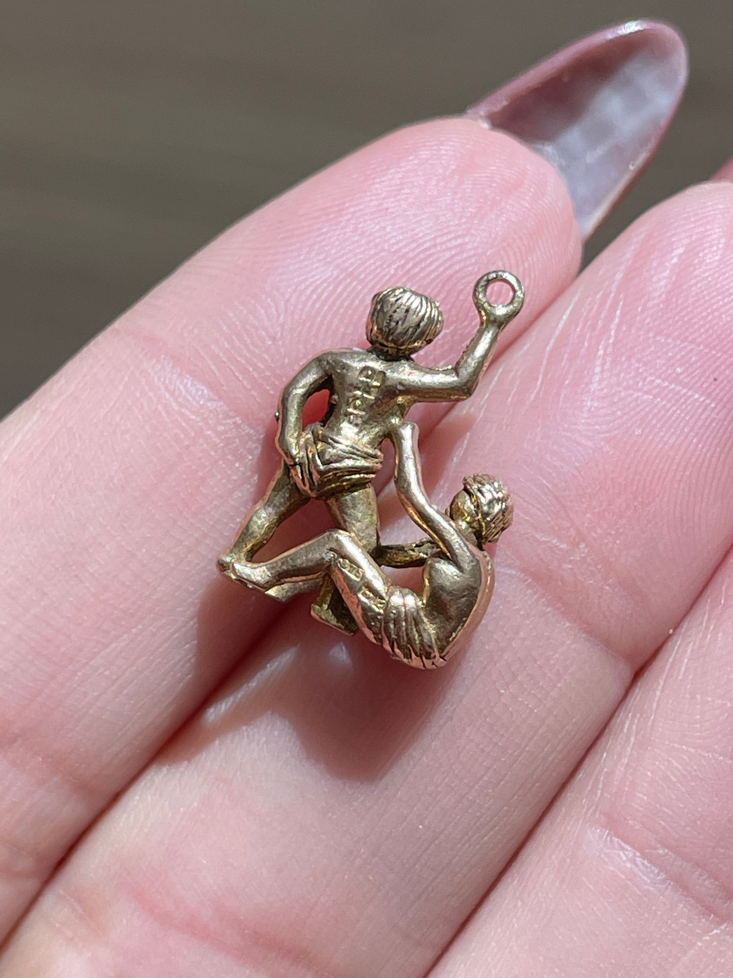 Vintage yellow 9K Gemini 3D figural charm