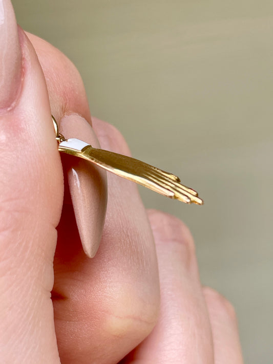 Vintage yellow 14K white enamel hand charm