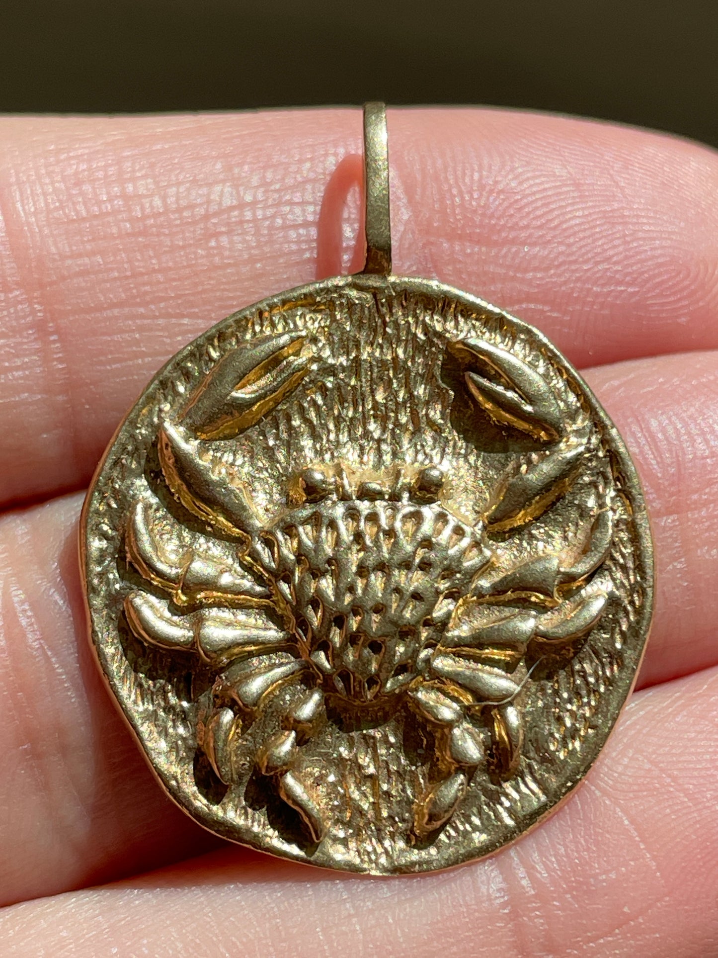 Vintage yellow 14K textured Cancer statement medallion pendant