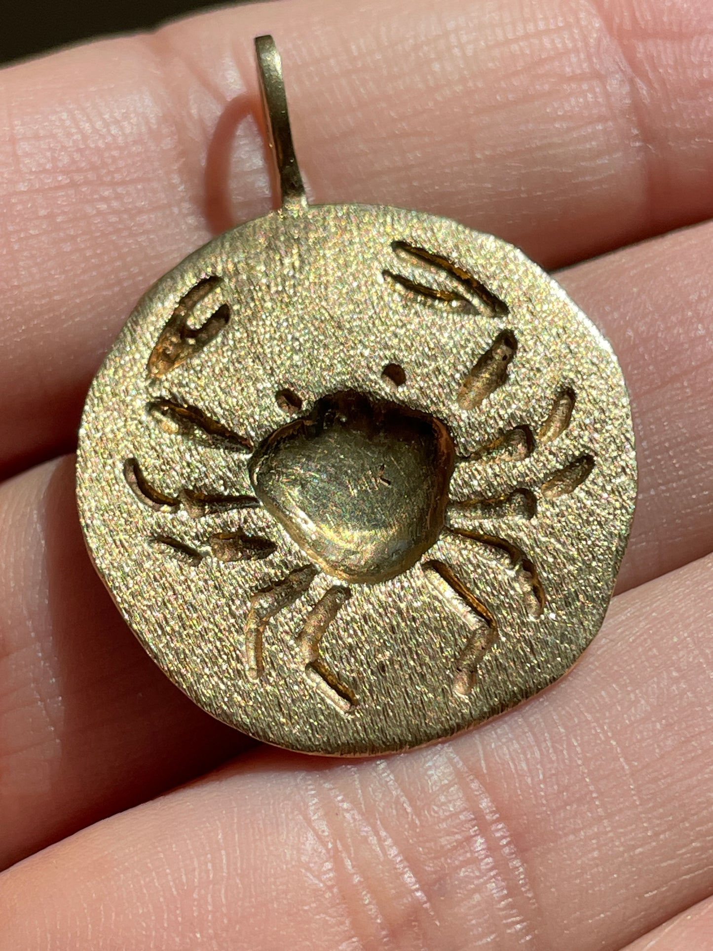 Vintage yellow 14K textured Cancer statement medallion pendant