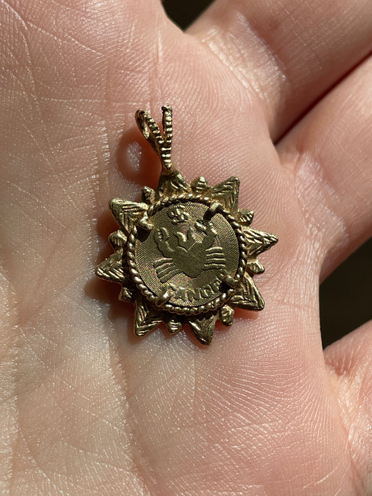 Vintage yellow 14K textured Cancer sun frame charm