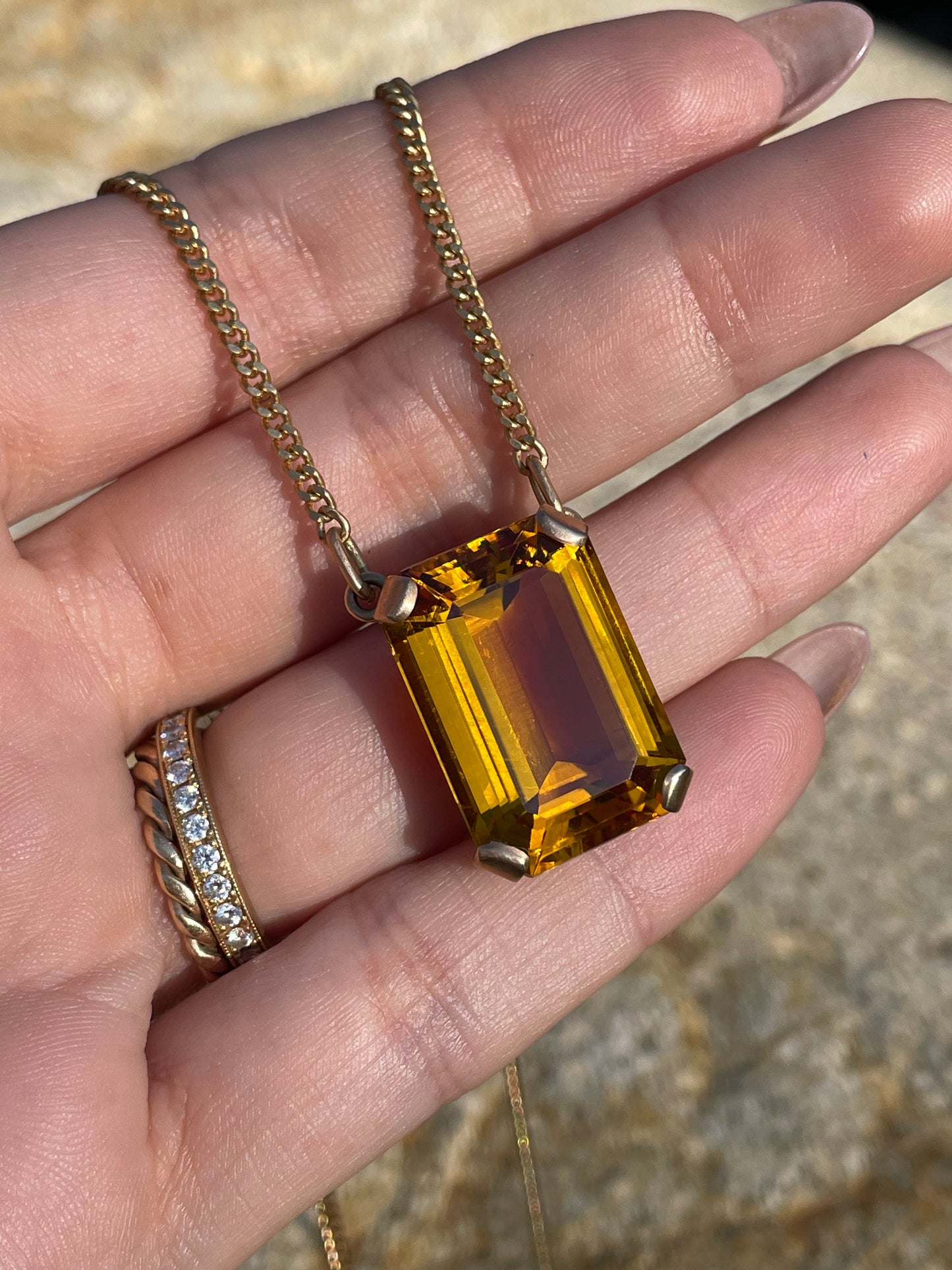 Vintage 18K Natural Citrine Curb Chain Necklace, 20.75 inch