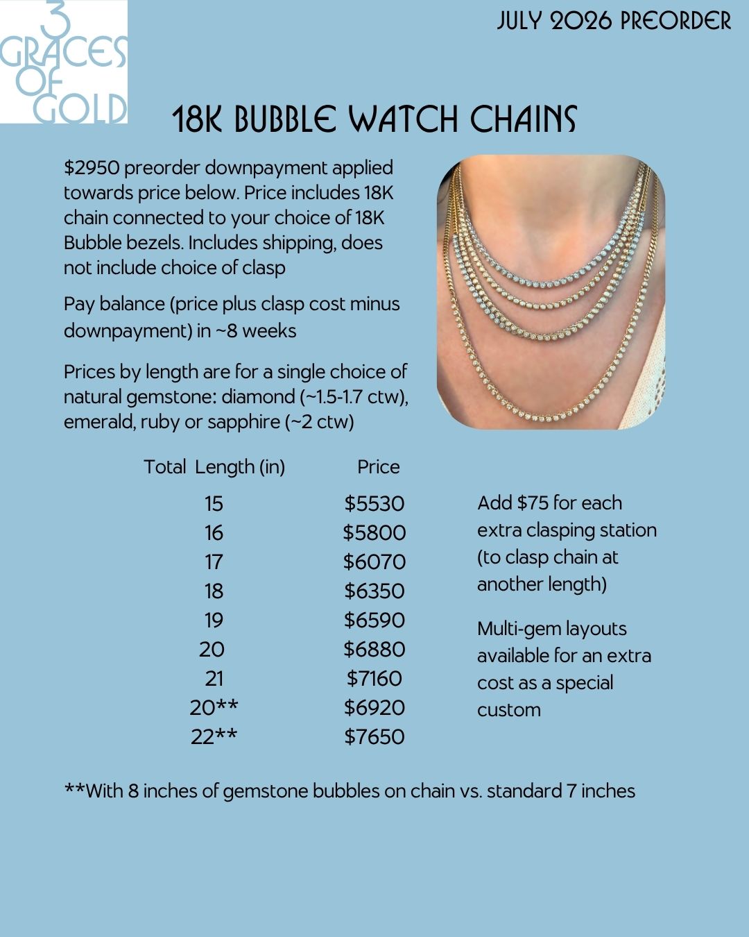 3GOG Original Bubble Tennis Necklace Watch Chain - Summer 2026 PREORDER DOWNPAYMENT 18K ONLY