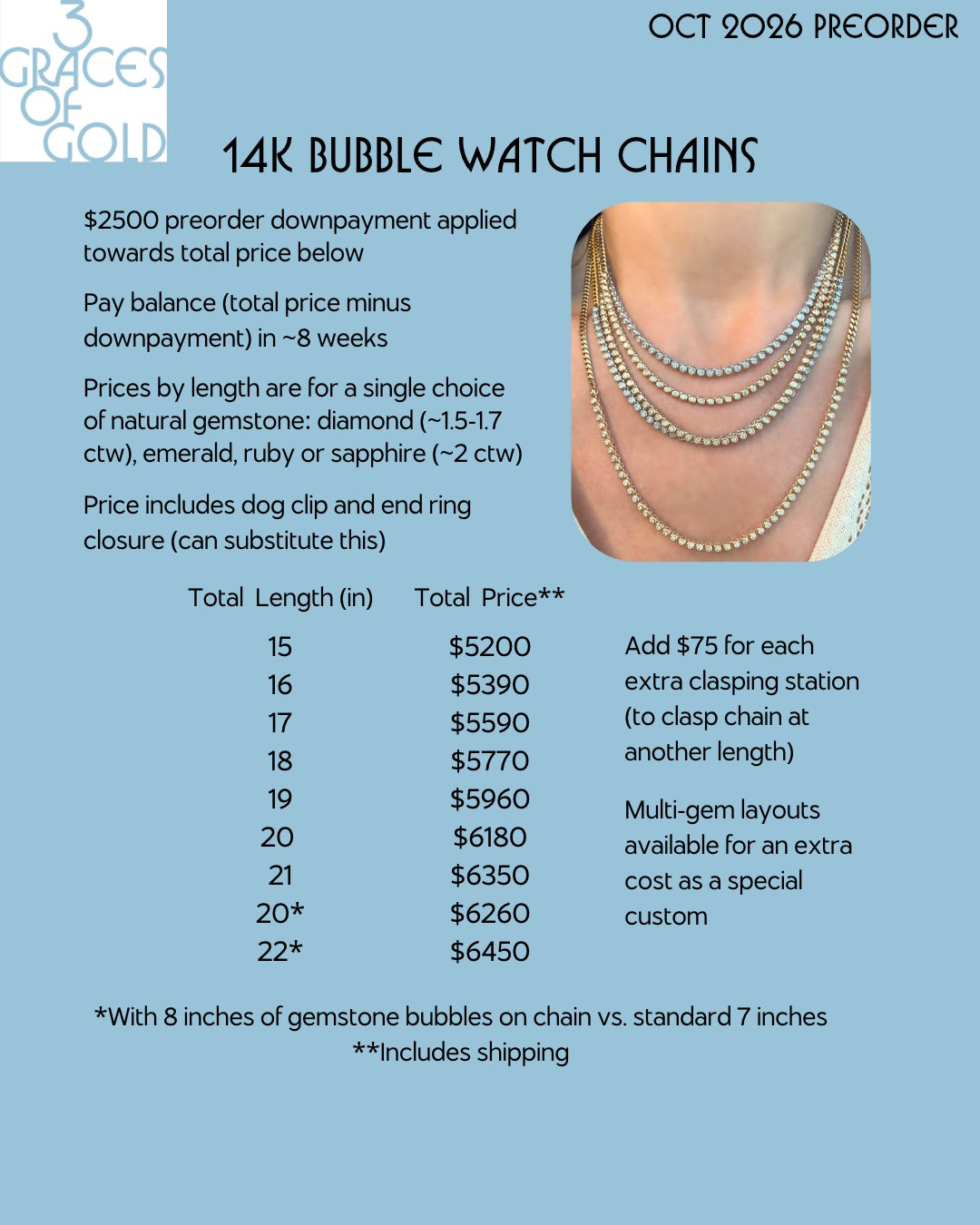 3GOG Original Bubble Tennis Necklace Watch Chain - OCT 2026 PREORDER DOWNPAYMENT 14K ONLY