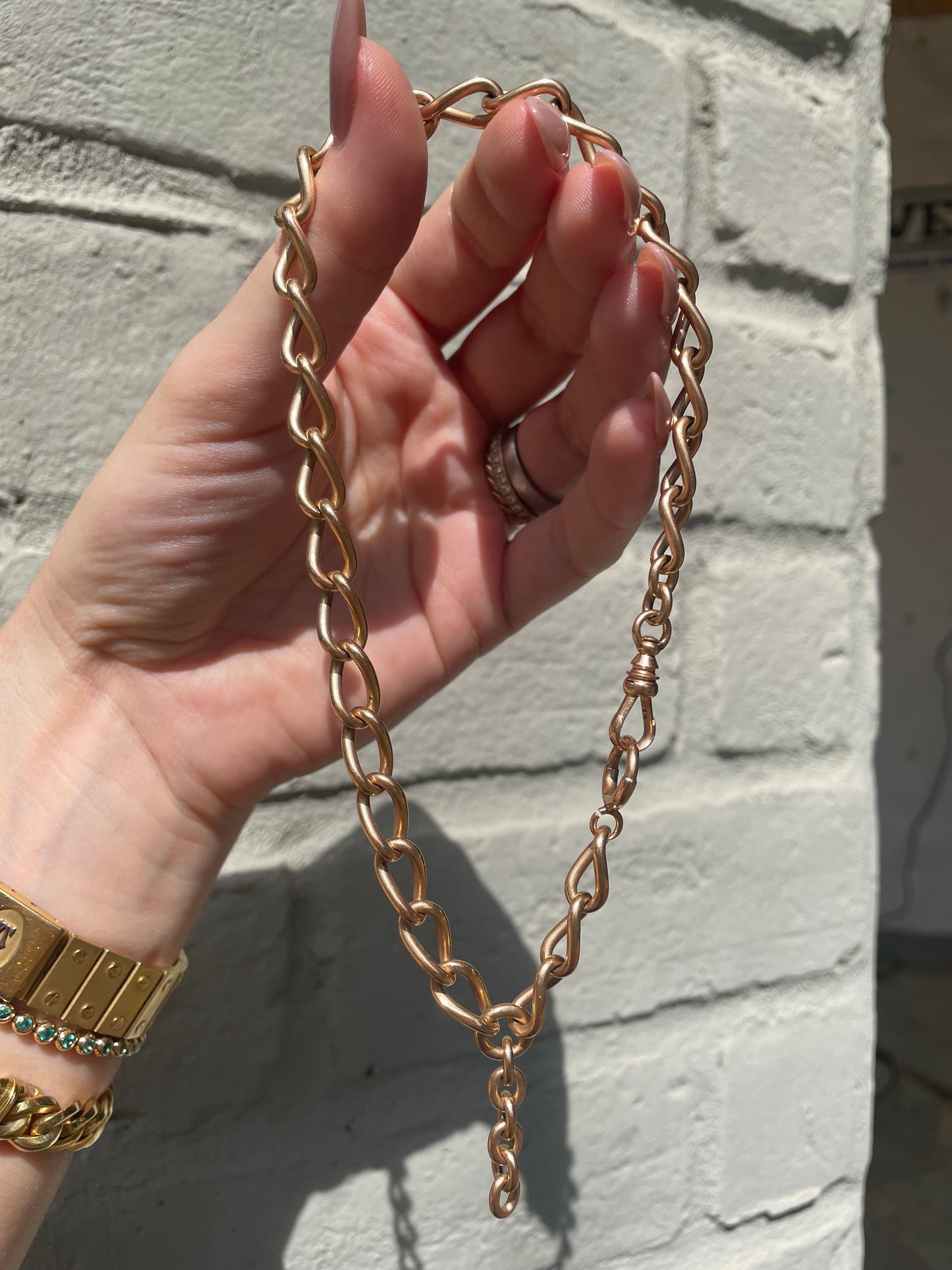 Antique Solid 14K Watch Chain with Dog Clip, 13.25 inch