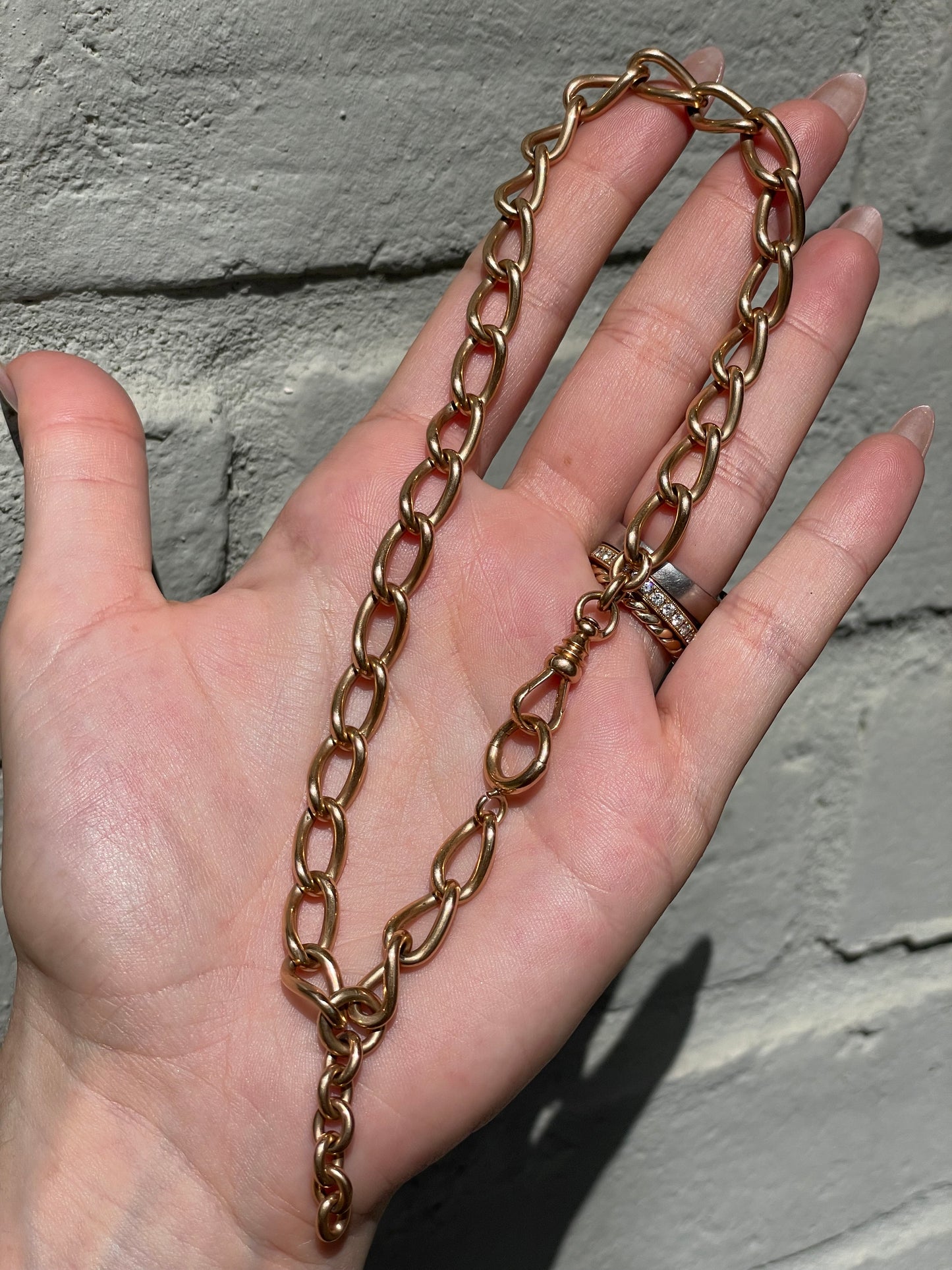 Antique Solid 14K Watch Chain with Dog Clip, 13.25 inch