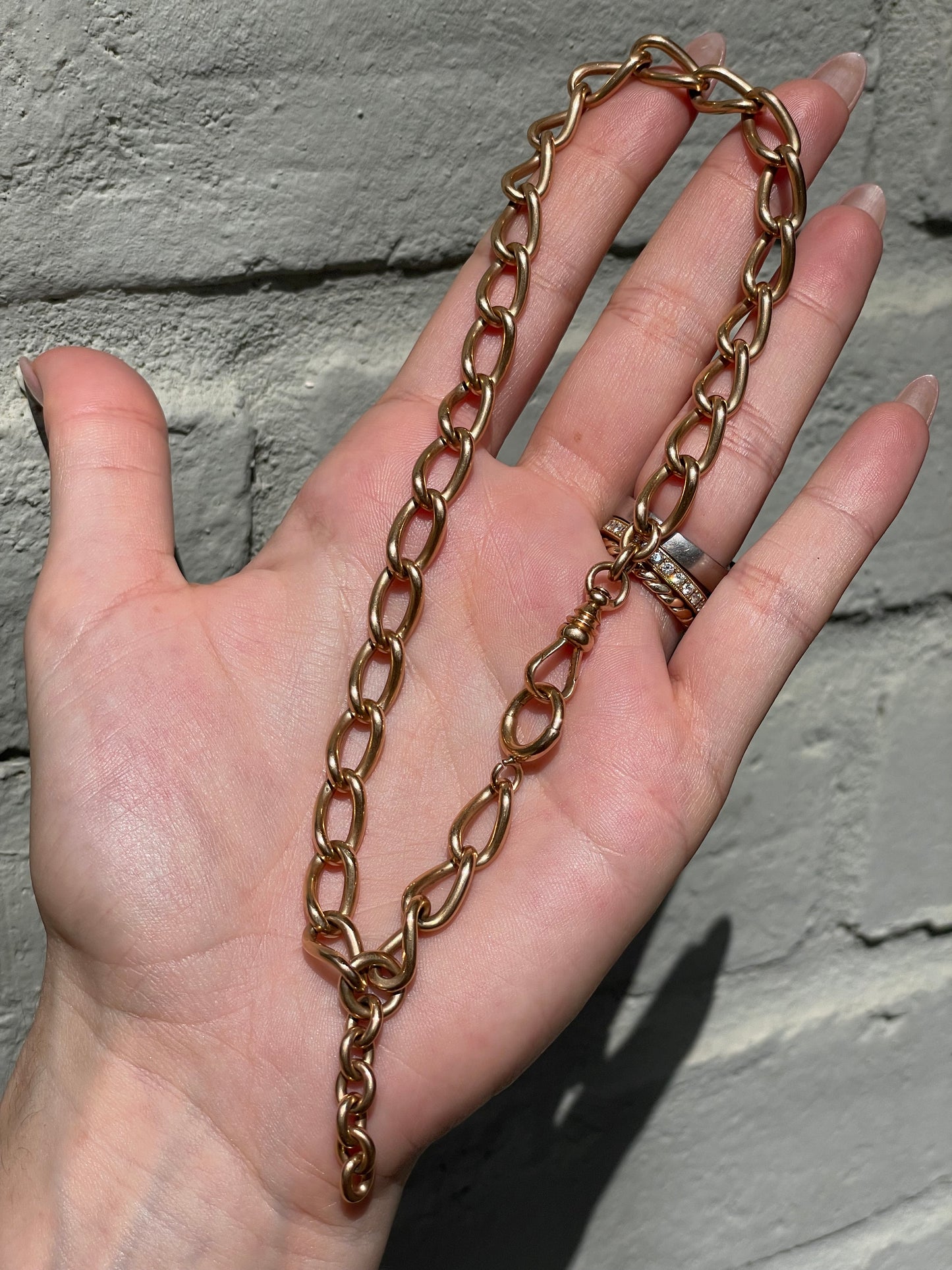 Antique Solid 14K Watch Chain with Dog Clip, 13.25 inch