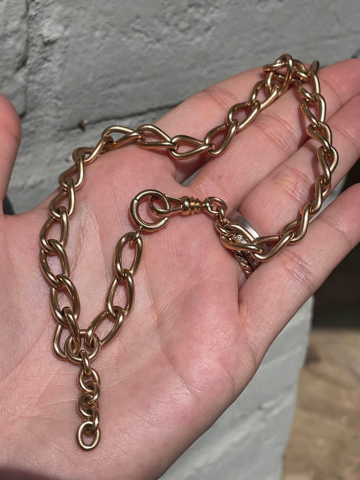 Antique Solid 14K Watch Chain with Dog Clip, 13.25 inch