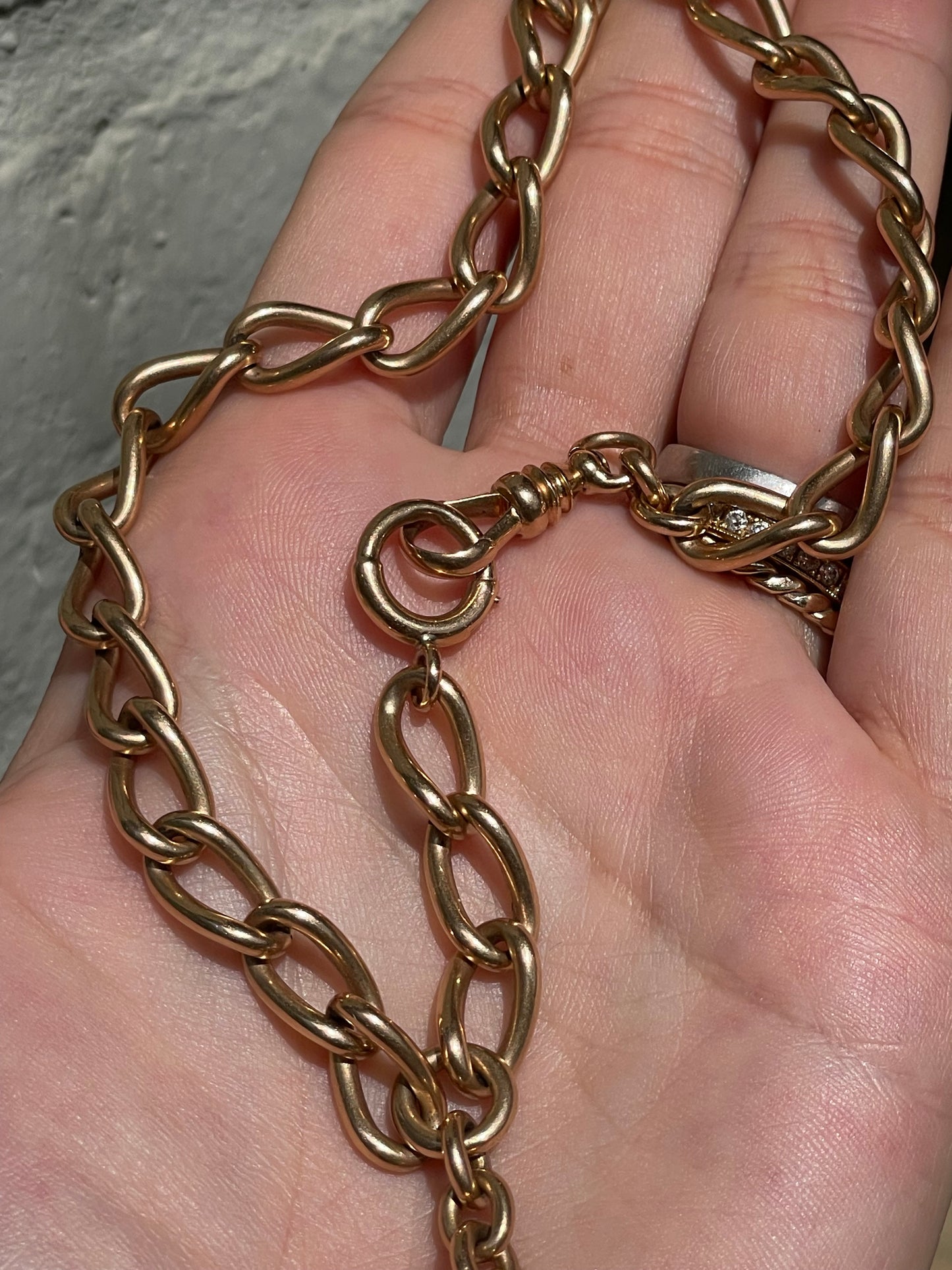 Antique Solid 14K Watch Chain with Dog Clip, 13.25 inch