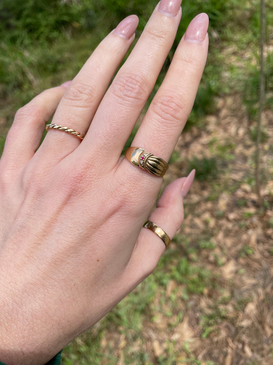 Vintage 10K Diamond and Ruby Mini Crescent Ring