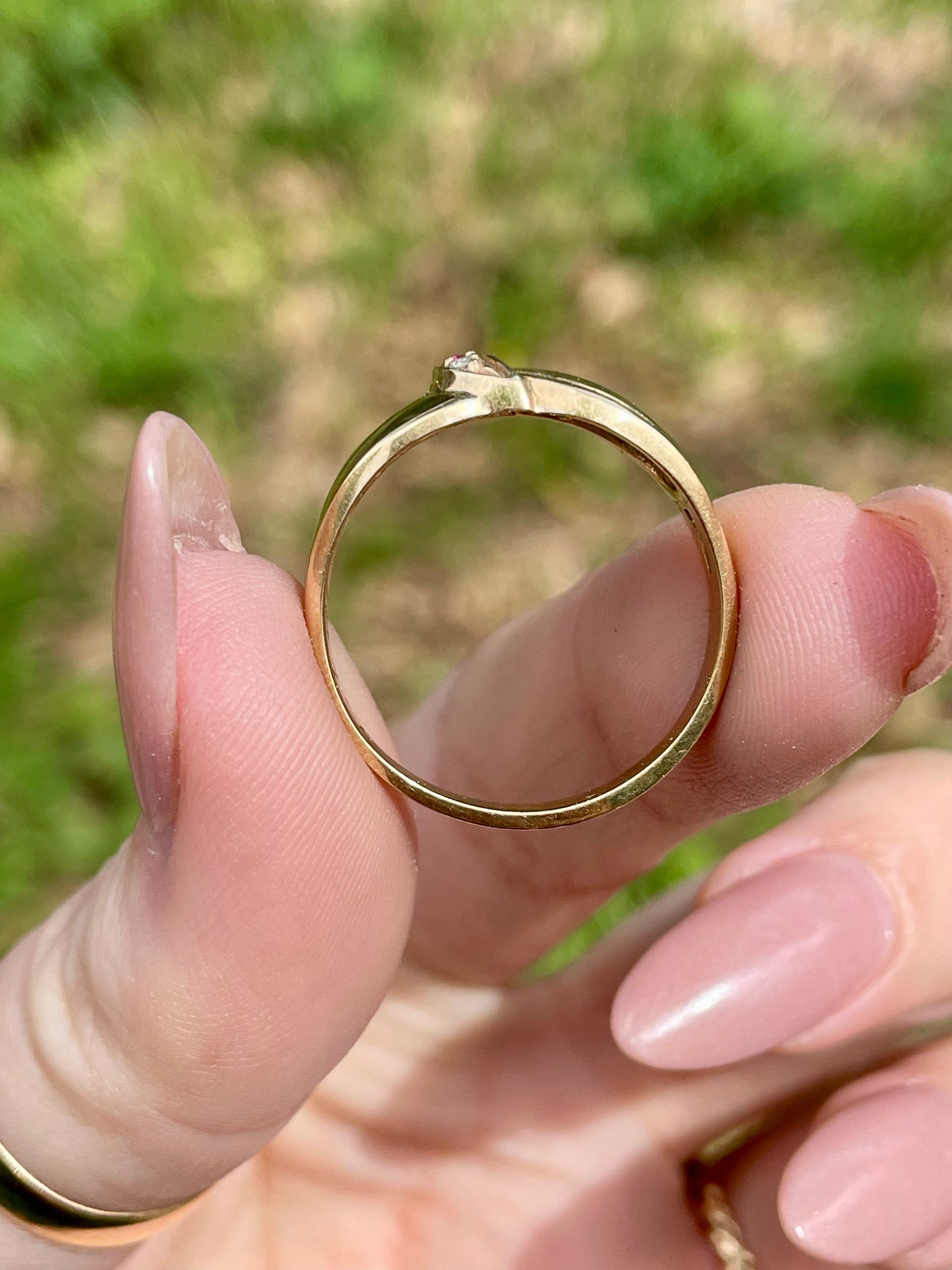 Vintage 10K Diamond and Ruby Mini Crescent Ring