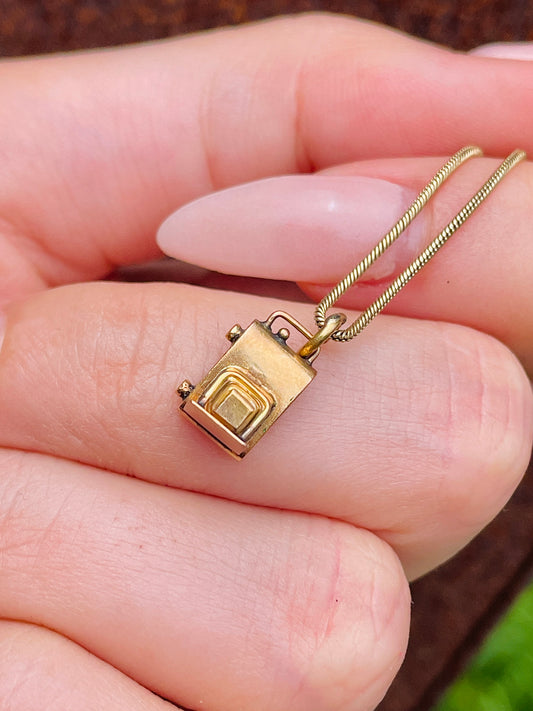 Vintage yellow 18K 3D camera charm