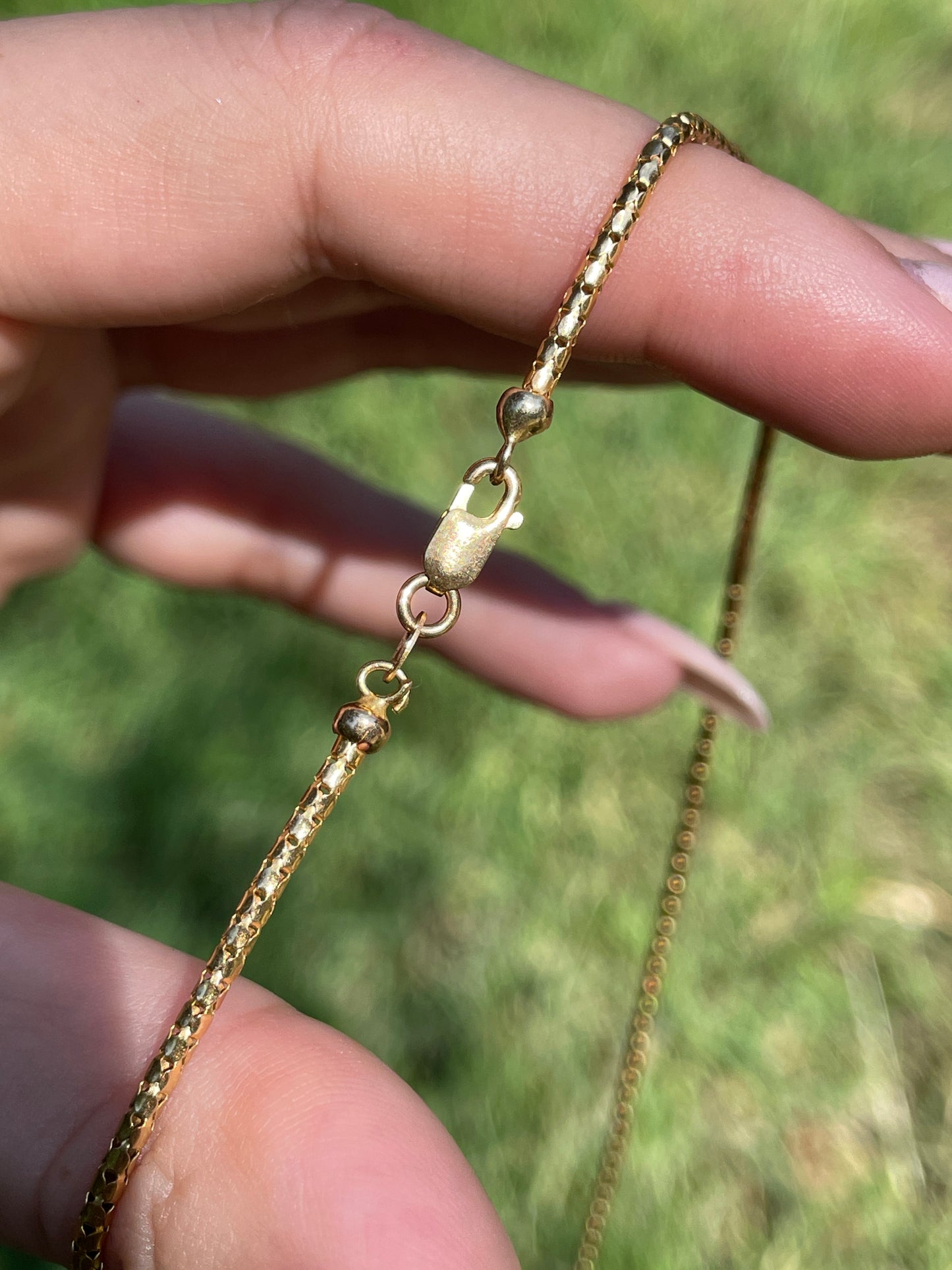 Vintage yellow 14K pierced snake-like chain, 30.25 inch