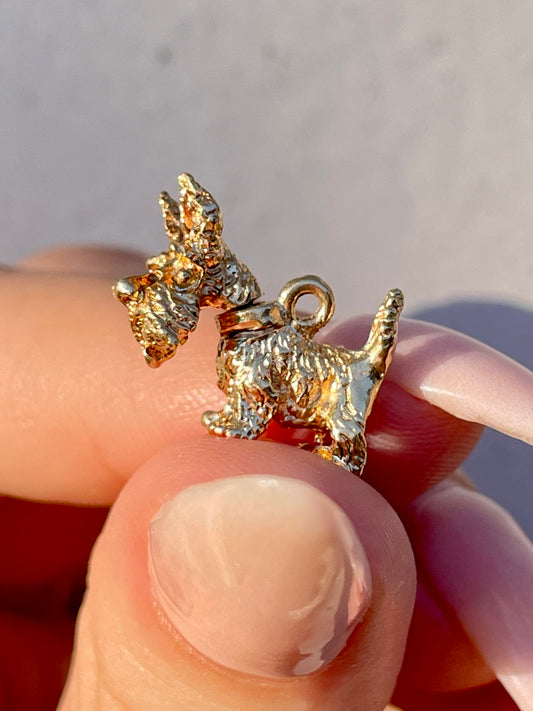 Vintage yellow 14K articulated Scottie dog charm