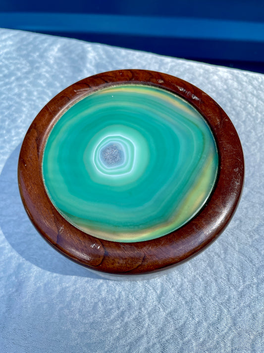 Vintage inlaid agate wooden box