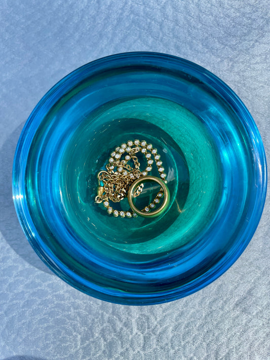 Vintage blue and green layered glass dish