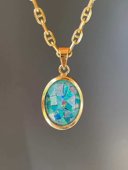 Vintage 14K opal mosaic pendant