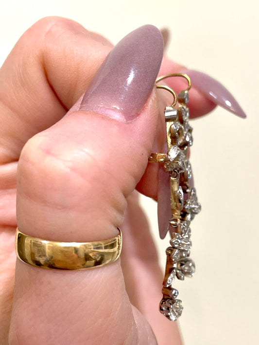 [PRIVATE] Antique Platinum and 18K gold diamond bow and floral leverback earrings
