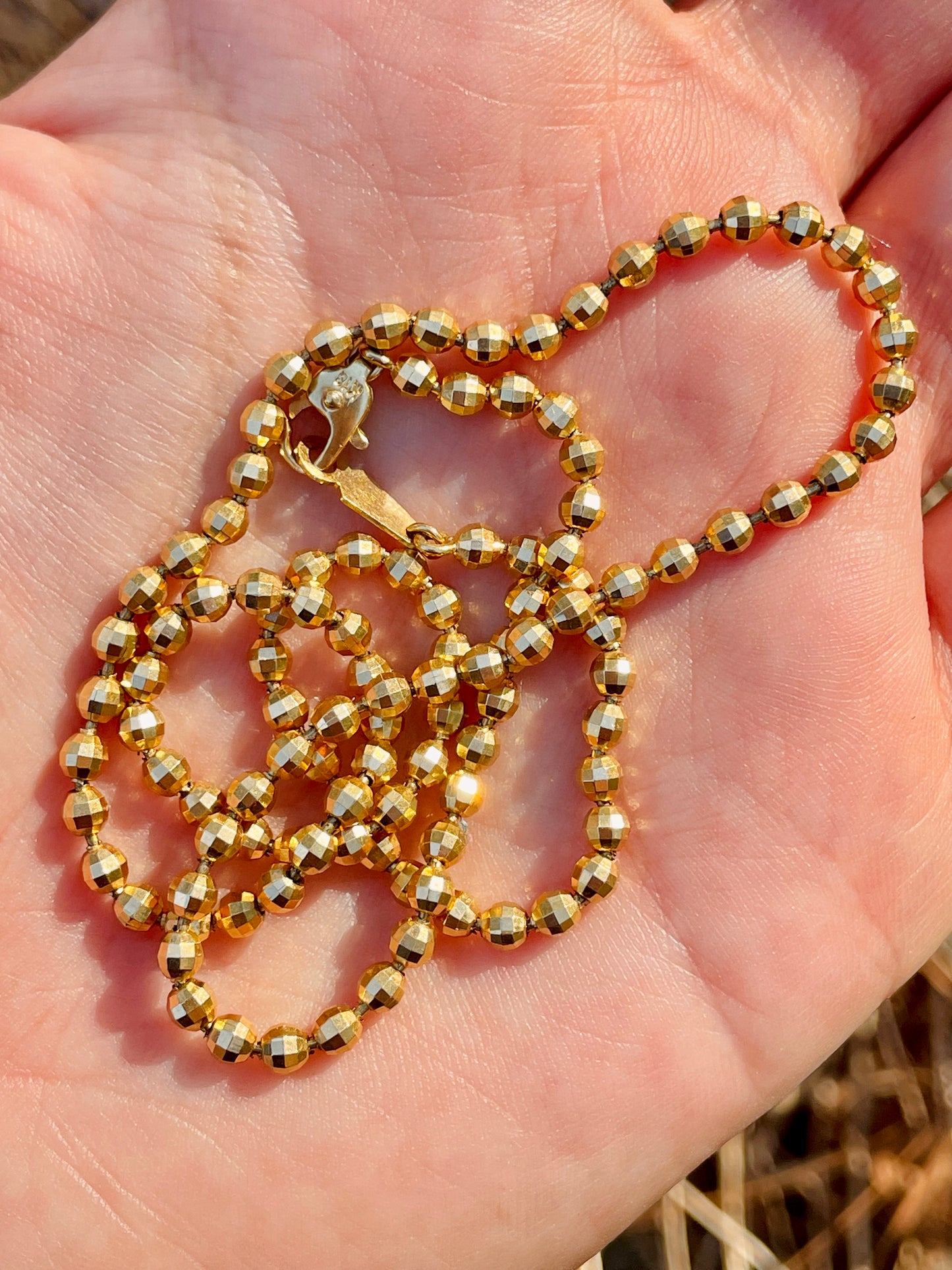 [PRIVATE] Vintage yellow 18K faceted ball chain, 17 and 1/8 inch