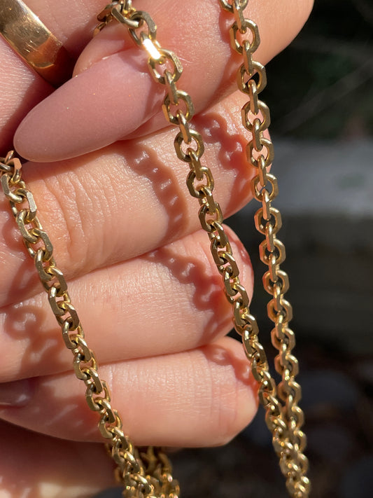 Vintage yellow 14K solid angled biker link chain, 30 inch