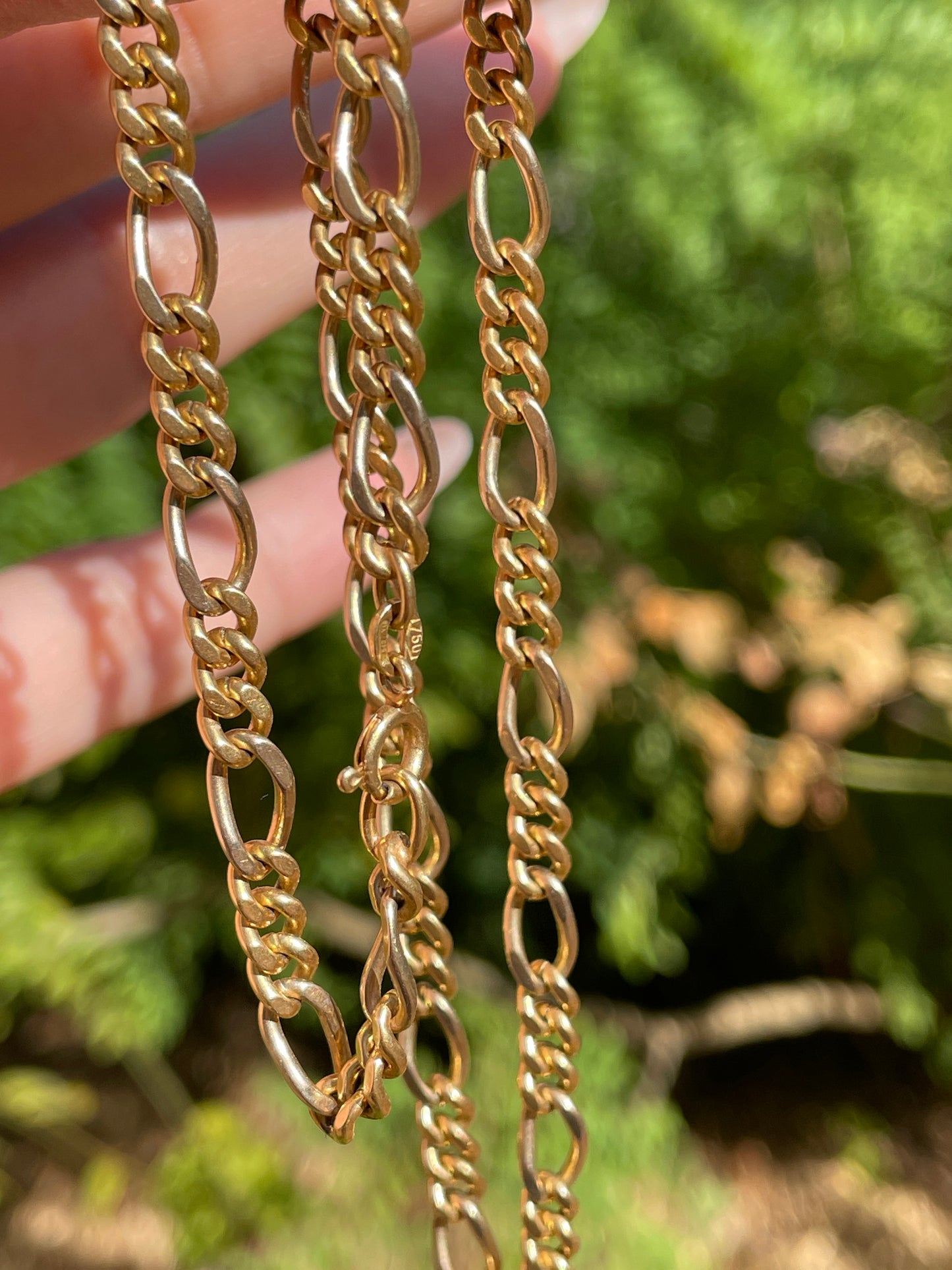 Vintage yellow 18K figaro chain, 16.5 inch