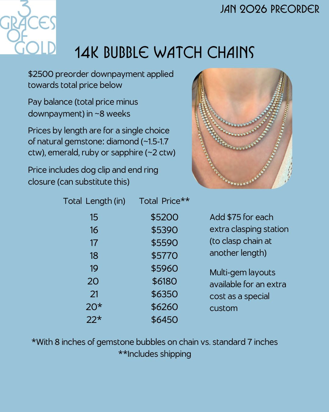 3GOG Original Bubble Tennis Necklace Watch Chain - PREORDER DOWNPAYMENT