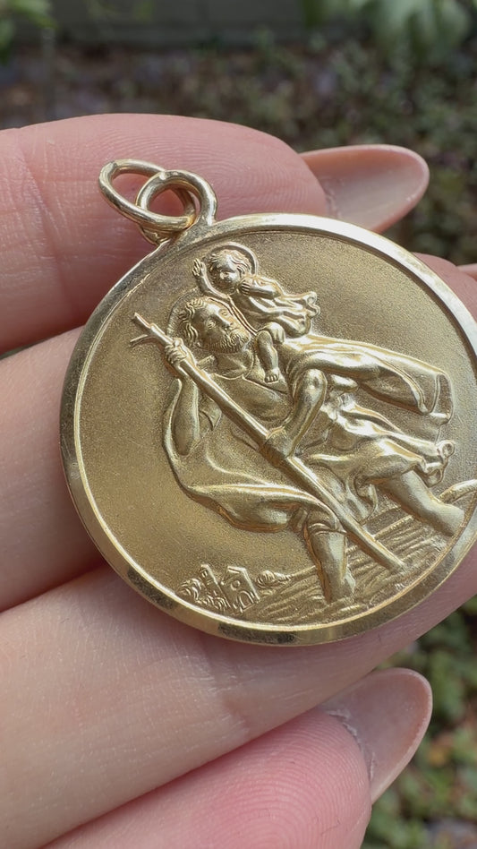 Vintage yellow 14K gold Saint Christopher statement pendant