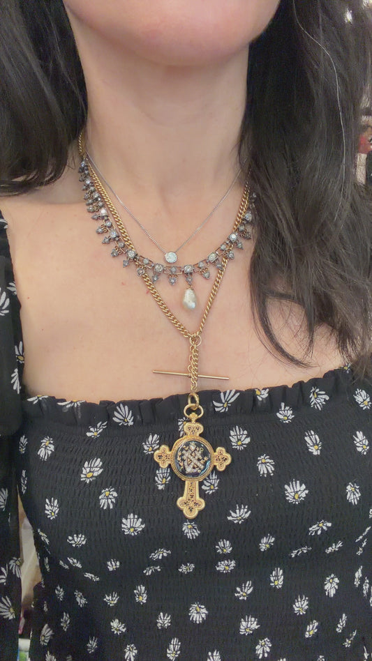 Antique yellow 14K round curb watch chain, 19 and 5/8 inch with 1.5 inch bolt dangle