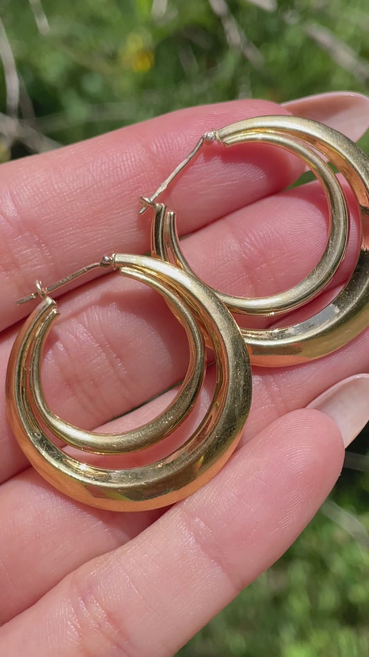 Vintage yellow 18K double hoop earrings