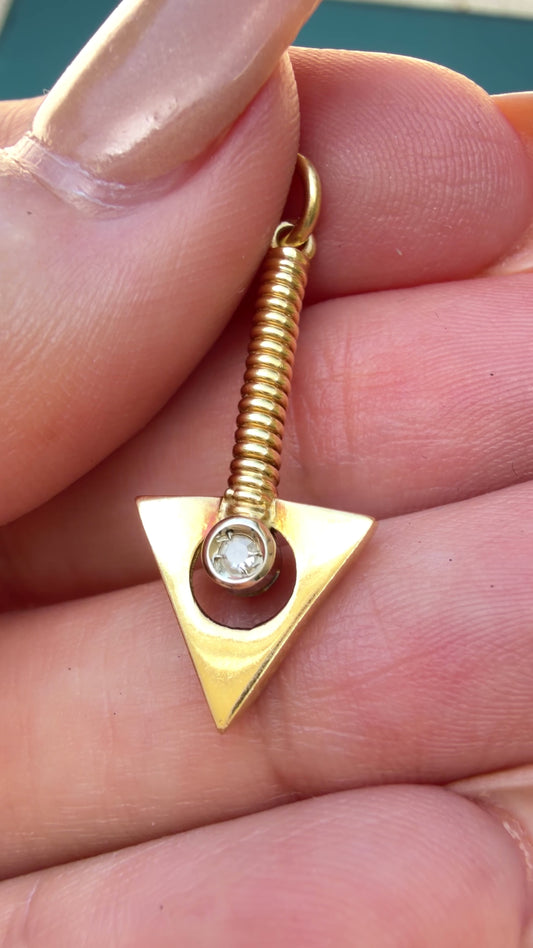 Vintage 18K gold and old cut diamond arrow pendant