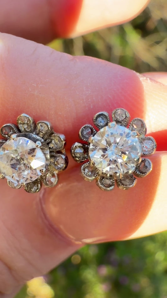 [PRIVATE] Antique 18K old cut approx .98ctw diamond floral post earrings