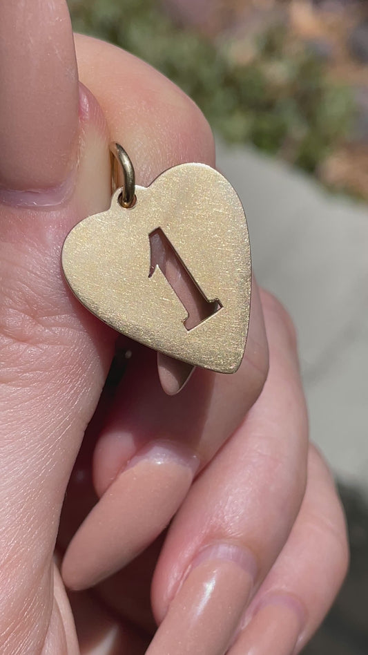 Vintage yellow 14K number 1 cutout heart pendant
