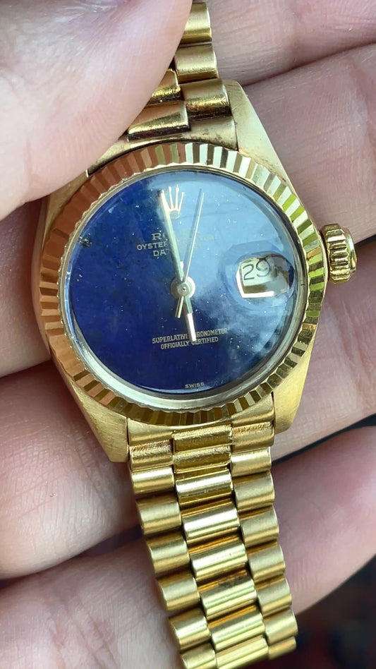 [PRIVATE] Vintage yellow 18K Rolex 26mm Datejust with factory Lapis dial watch - DOWNPAYMENT ONLY