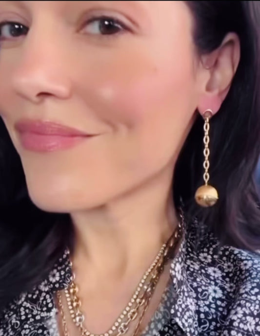 Vintage yellow 18K ball and chain post dangle earrings