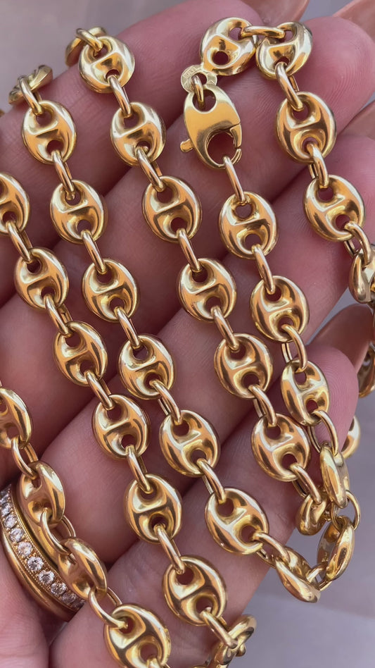 Vintage yellow 14K mariner link chain, 23.5 inch