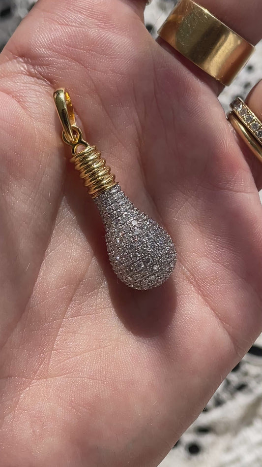 Vintage yellow 14K approx 3 ctw diamond lightbulb pendant