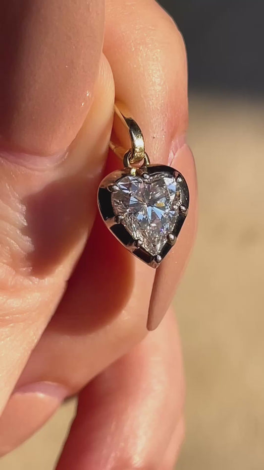 Estate yellow 18K with black rhodium 1.49ctw diamond heart pendant