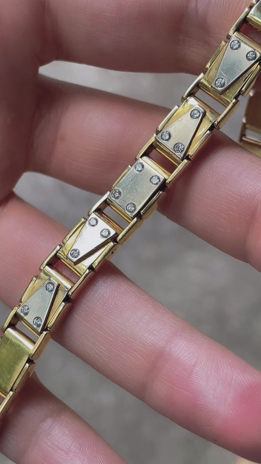 Vintage Yellow 14K approx .25 ctw diamond dominos link bracelet, 7 and 1/8 inch