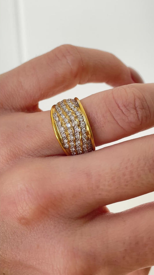 Vintage yellow 18K approx .6 ctw diamond wide wavy pattern band, size 6.5