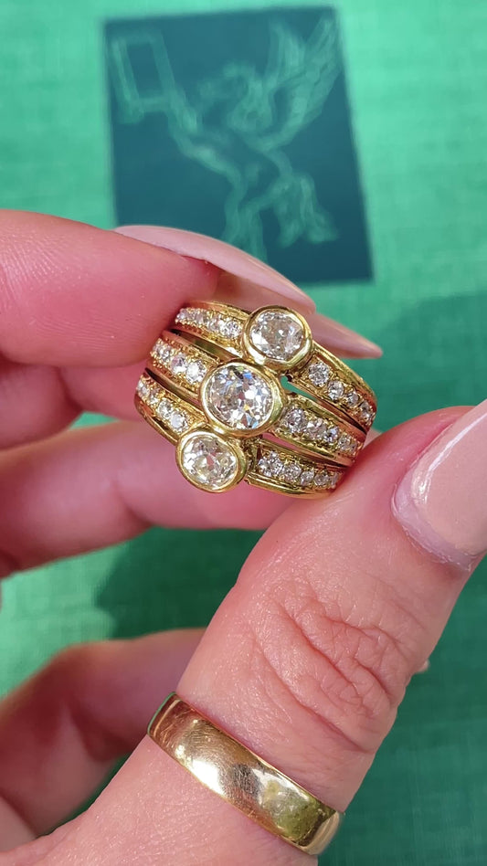Antique yellow 18K approx 1.8 ctw old mine cut diamond statement ring, size 7