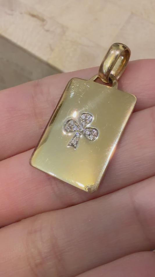 Vintage yellow 18K approx .12ctw diamond Bvlgari trefoil tag pendant