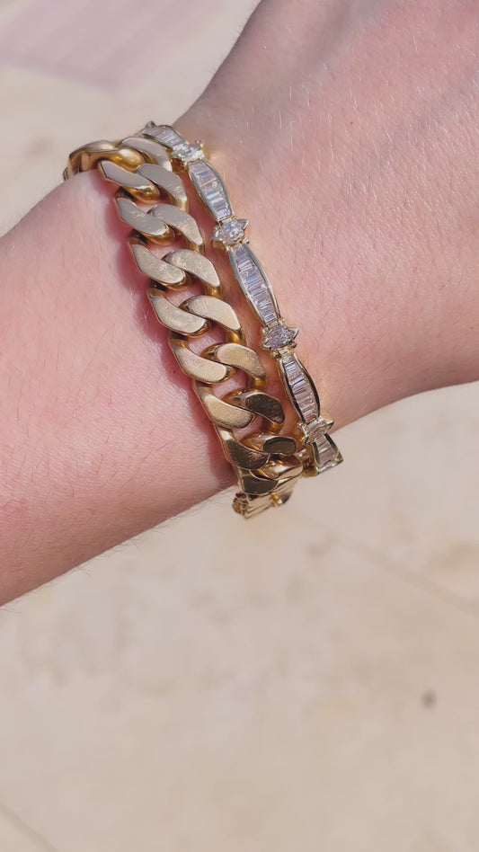 Vintage yellow 14K approx 5.5 ctw marquise and baguette diamond bracelet, 7.5 inch