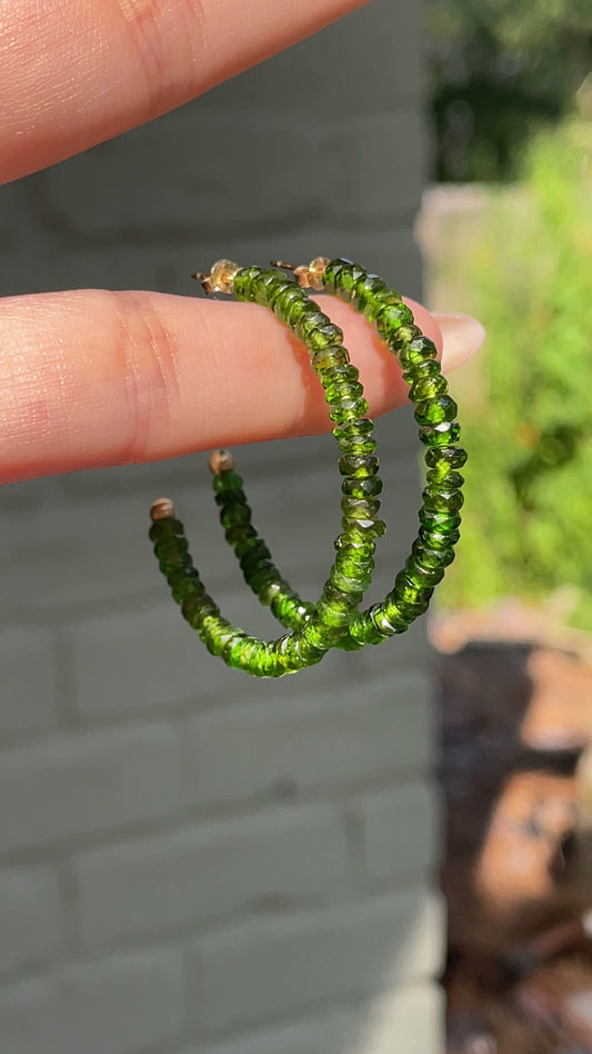 Estate yellow 14K green glass bead hoop earrings