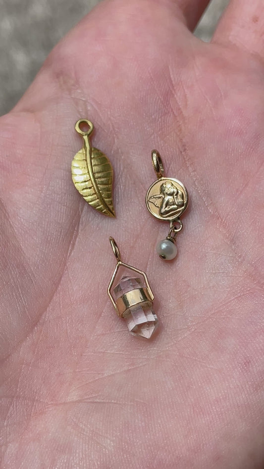 Vintage yellow 22K gold leaf charm