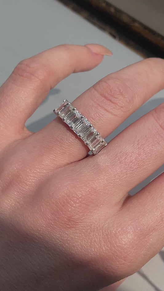 [PRIVATE] White 18K gold approx 3.69ctw emerald cut 7-stone diamond ring, size 6.5